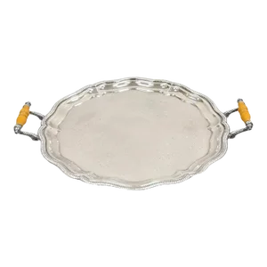Vintage Victorian Style Silver Plated Celluloid Twin Handle Raised Serving Tray