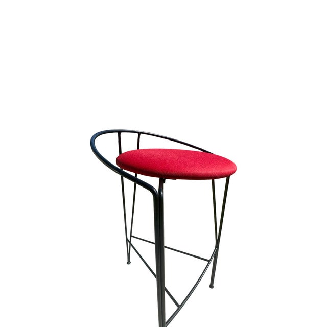 Late 20th Century Vintage Vecta Postmodern Black Metal & Red Upholstered Bar Stools – Set of 6 For Sale - Image 5 of 9