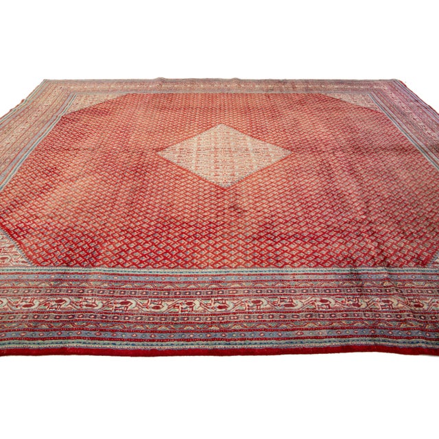 1960s Vintage Red Mahal Persian Wool Rug With All Over Geometric Pattern For Sale - Image 5 of 6
