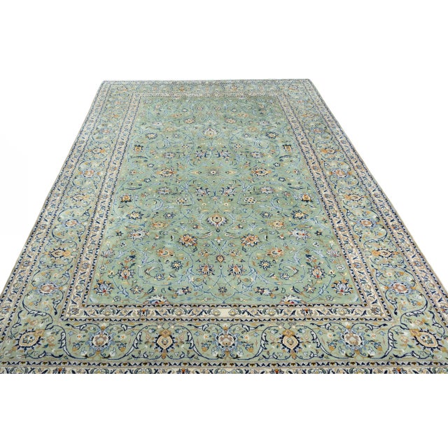 Kashan Hand-Knotted Rug in Pistachio Green For Sale - Image 4 of 13