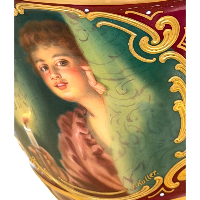 Early 20th Century “Good Night” Vienna Style Porcelain Urn Lamp Maiden and Candle, Signed F. Koller For Sale - Image 13 of 16