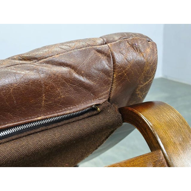Leather Ottoman attributed to Ingmar Relling for Westnofa, Norway, 1960s For Sale - Image 9 of 12