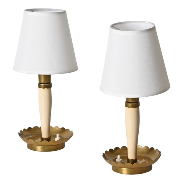 Table Lamps in Brass and Ivory Wood by Guglielmo Ulrich, Italy, 1940s, Set of 2 For Sale