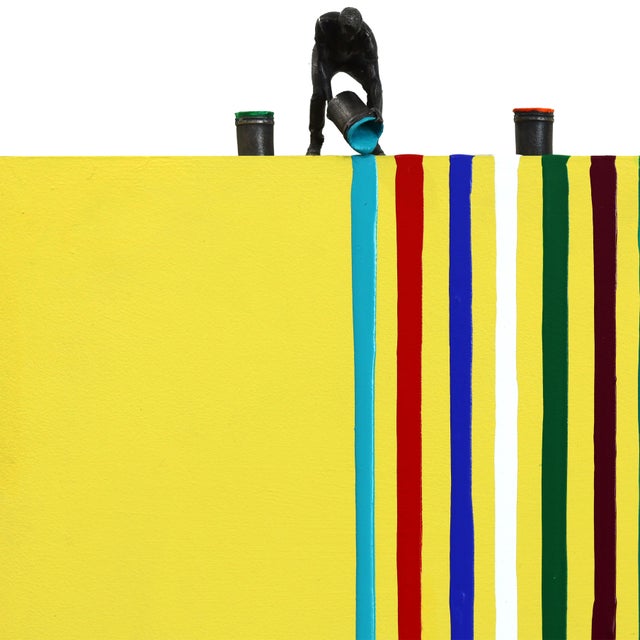 Wood Yellow Drip II - Original Modern Yellow Abstract Acrylic and Aluminum Art on Wood Panel For Sale - Image 7 of 10