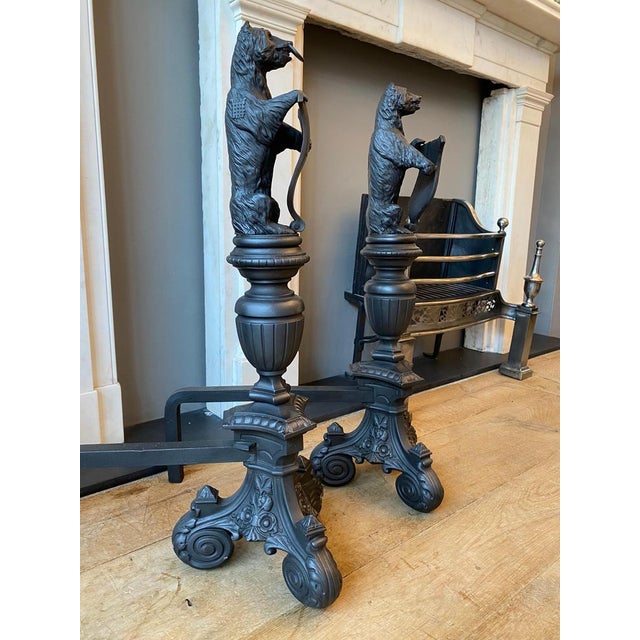 Tall Antique Fire Dogs in Cast Iron, 1890, Set of 2 For Sale - Image 12 of 16