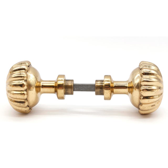 Traditional Pair of Vintage 2.25 In. Polished Brass Fluted Door Knobs For Sale - Image 3 of 6