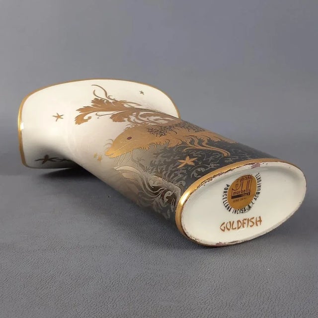 Handmade 24 Karat Gold-Plated Porcelain Goldfish Vase from Morbelli, 1970s For Sale - Image 10 of 14
