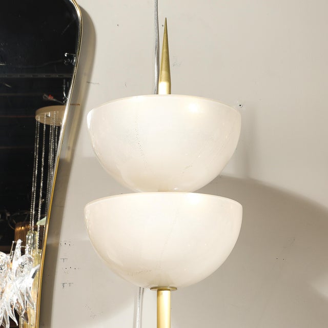 Modernist Hand-Blown Murano Glass Reverse Dome Form Brushed Brass Sconces For Sale - Image 12 of 18