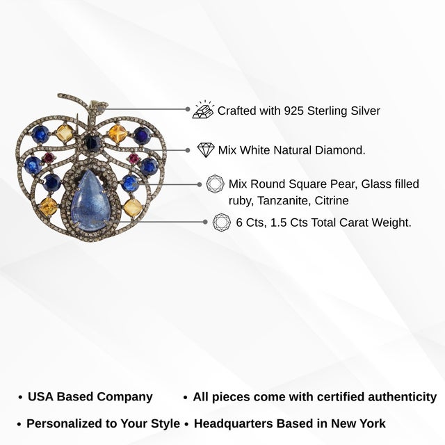 Whimsical Orchard 7.5 Ct Tanzanite, Ruby & Citrine Apple Brooch Pendant in 925 Silver For Sale - Image 13 of 15