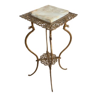 Antique Victorian Cast Iron Onyx Plant Stand For Sale