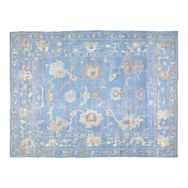 1980s Turkish Oushak Hand Knotted Rug With Organic Wool and Soft Texture,9'X12' For Sale