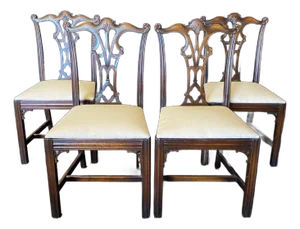 Mahogany Chippendale Dining Chairs With New Upholstery -Set of 4