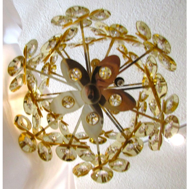 1970s Rare Gold Plated Brass Austrian Crystal Chandelier Attributed to Palwa For Sale - Image 9 of 16