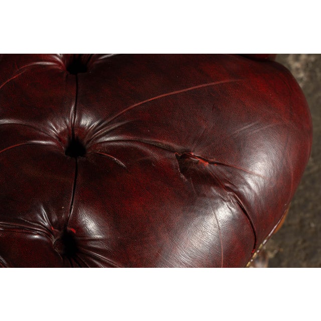 Vintage Tufted Leather Wingback Chesterfield Armchair in Oxblood For Sale - Image 10 of 15
