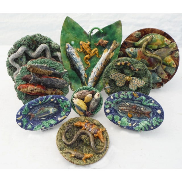 1900 Majolica Palissy Fishs Wall Renoleau Platter For Sale In Austin - Image 6 of 9