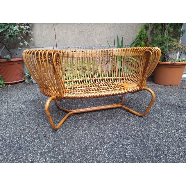 1950s Large Vintage Rattan Armchair, 1950s For Sale - Image 5 of 15