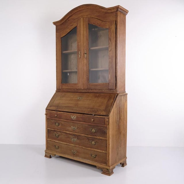 Antique Oak Secretary Desk with Glazed Display Cabinet and Brass Fittings, 1880 For Sale - Image 11 of 17