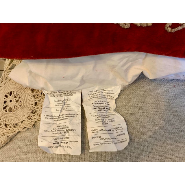 Pottery Barn Flowers Bird Decorative Pillow Red Velvet Fabric Beaded 20” X 20” For Sale - Image 9 of 12