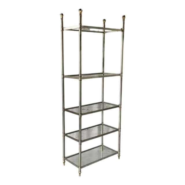 Maison Jansen Style Brushed Steel and Brass Etagere For Sale