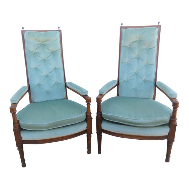 Mid 20th Century Louis XVI Fruitwood Tufted Chairs-a Pair For Sale