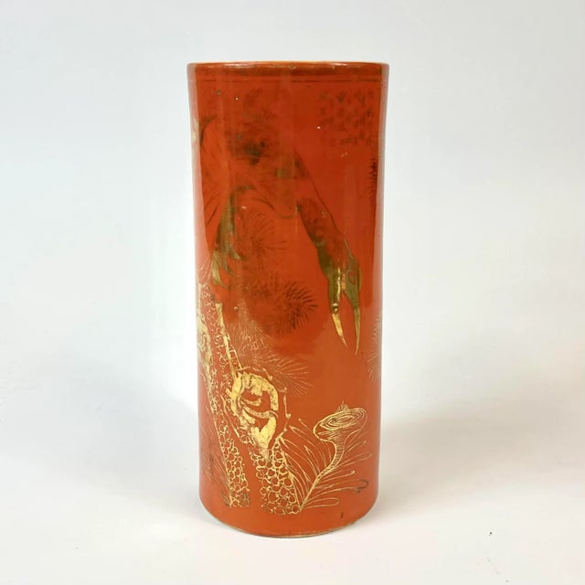 Mid 19th Century Orange Vase With Gold Gild Stork For Sale - Image 11 of 11