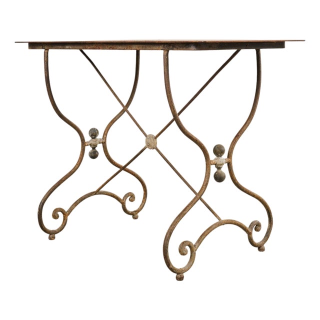 French Art Nouveau Patinated Iron Bronze Garden Bistro Table For Sale