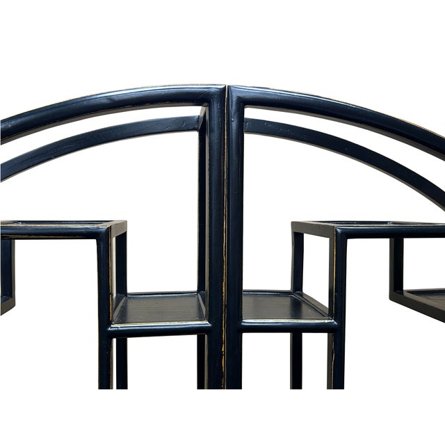 Black Chinese Black Round Shape Display Curio Cabinet Room Divider For Sale - Image 8 of 9