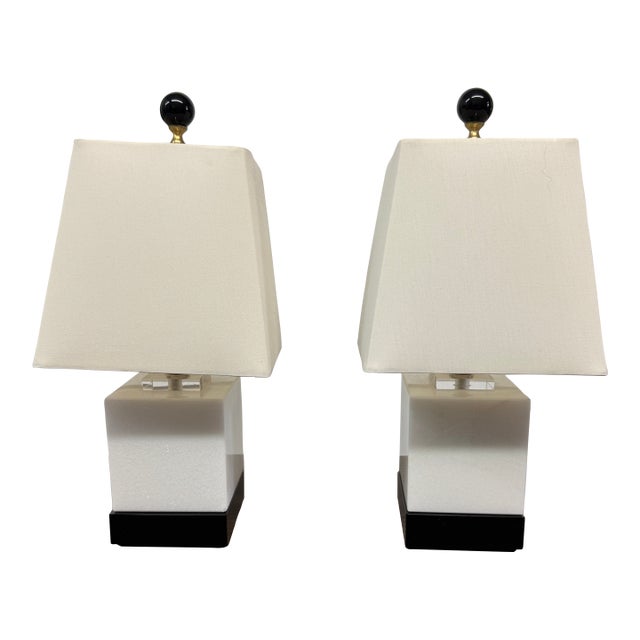Contemporary Quartz + Marble Petite Table Lamps, Pair For Sale