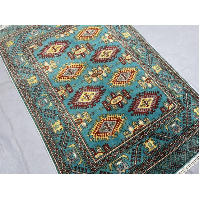 Turquoise Kazak Wool Rug With Repeating Medallions, 3'11" X 5'10" For Sale - Image 4 of 15