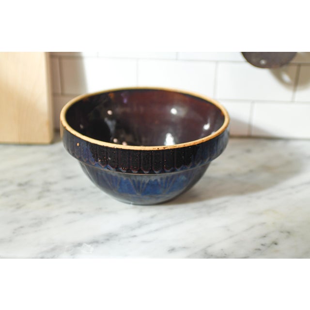 Farmhouse Antique Brown Picket Fence Stoneware Mixing Bowl: Rustic Farmhouse Pottery, 10" Wide For Sale - Image 3 of 10