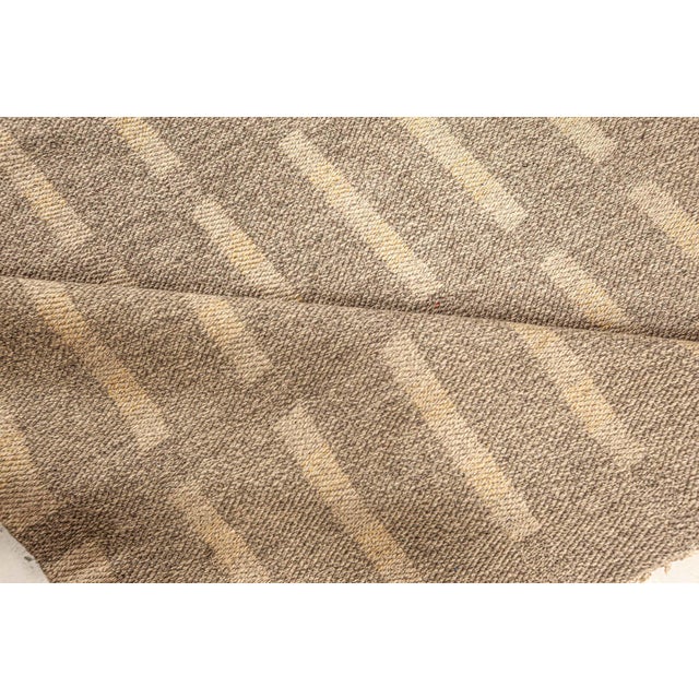 Mid-Century Scandinavian Abstract Yellow With Brown Flatweave Rug For Sale In New York - Image 6 of 8