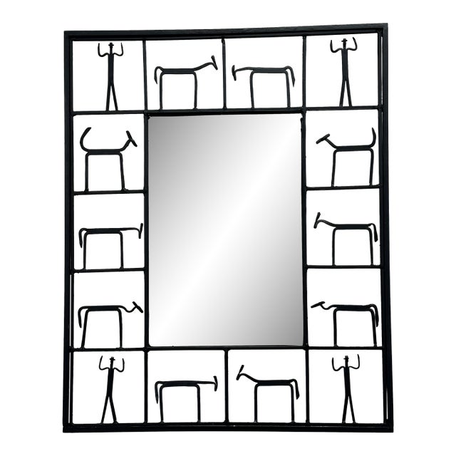 Vintage Whimsical Iron Mirror After Fredrick Weinberg For Sale