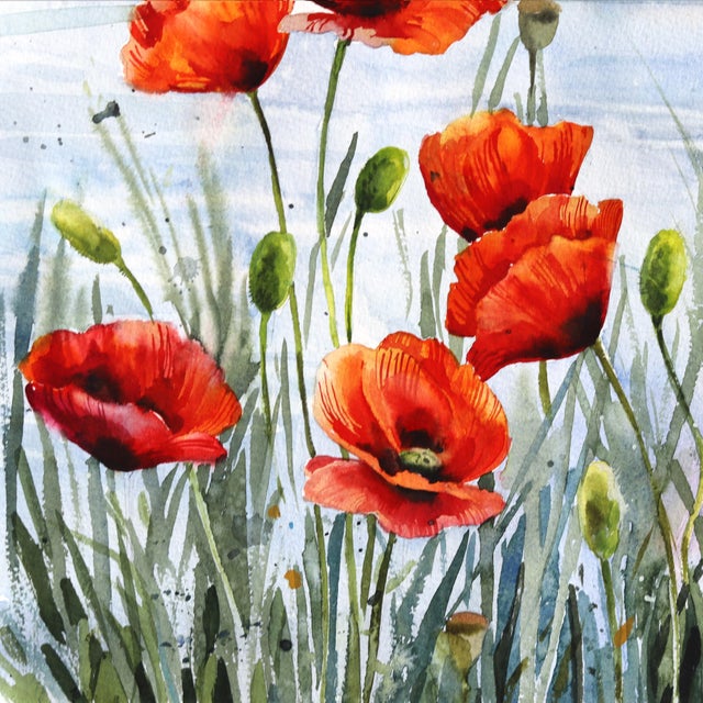 Contemporary Sunrise - Original Colorful Sunrise Landscape Watercolor Painting on Paper For Sale - Image 3 of 6