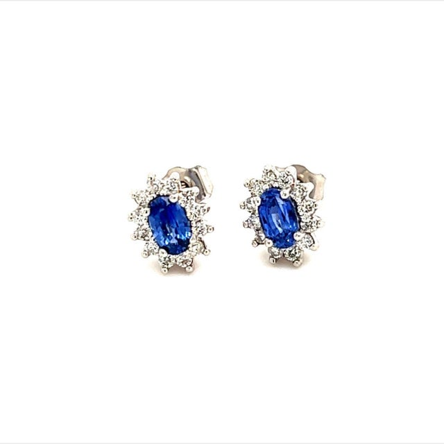 Traditional Natural Sapphire Diamond Stud Earrings 14k Gold 0.84 TCW Certified For Sale - Image 3 of 8