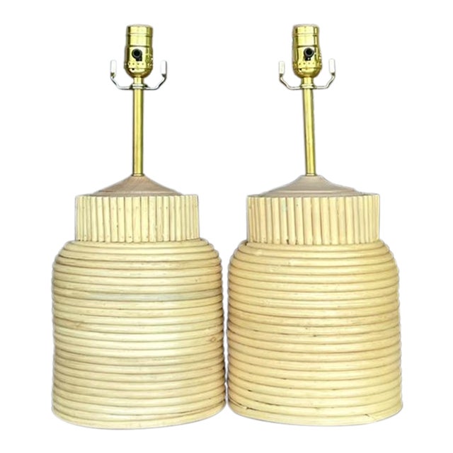 Vintage Boho Pencil Reed Lamps - a Pair For Sale