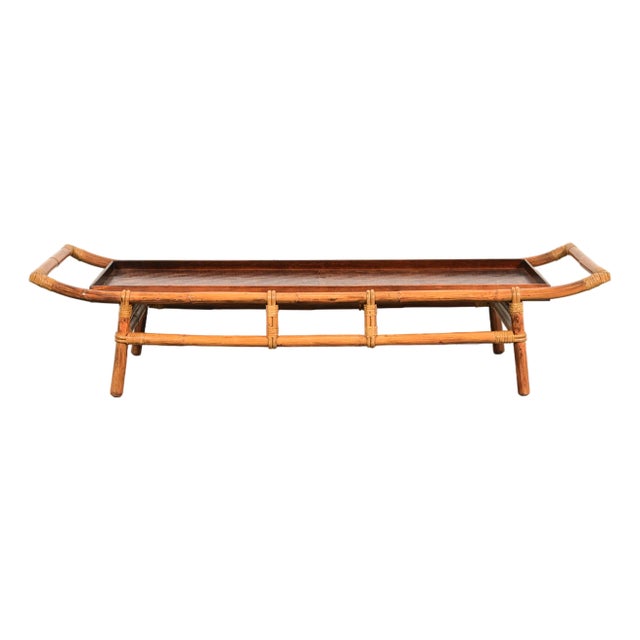 John Wisner for Ficks Reed Mid-Century Hollywood Regency Pagoda Coffee Table, 1950s For Sale