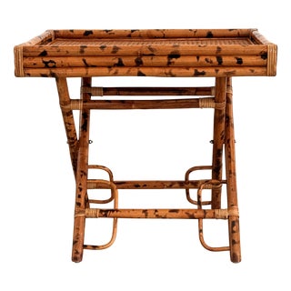 Mid-Century French Bamboo Folding Tray Table in Lacquered Wood, 1970s For Sale
