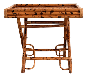 Mid-Century French Bamboo Folding Tray Table in Lacquered Wood, 1970s