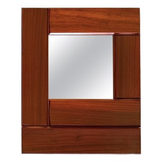 Hollywood Regency Padouk Wood Mirror, Italy, 1970s For Sale