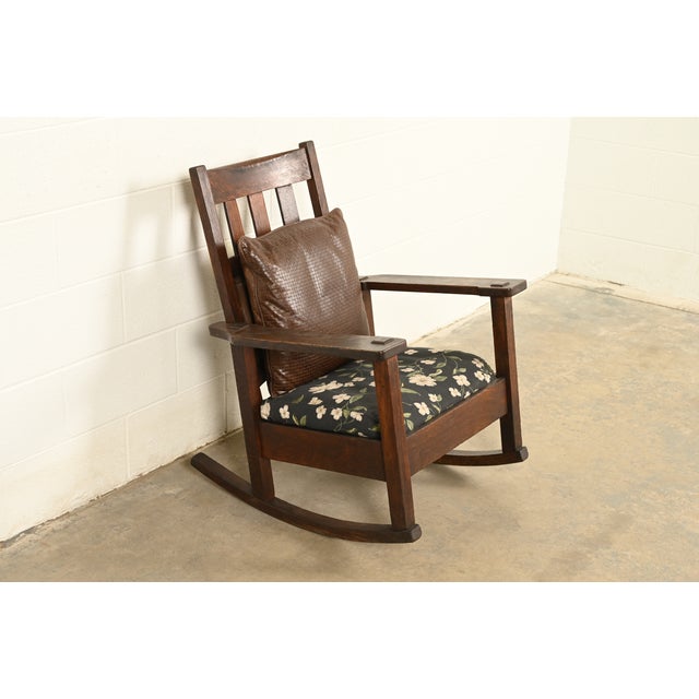 Stickley Brothers Stickley Brothers Antique Mission Oak Arts & Crafts Rocking Chair, Circa 1910 For Sale - Image 4 of 14