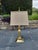 Vintage Stiffel Polished Brass Table Lamp With New Linen Shade For Sale In Atlanta - Image 6 of 6