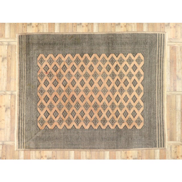Peach Vintage Pakistani Bokhara Wool-Silk Rug - 09'06 X 12'00 For Sale - Image 8 of 8