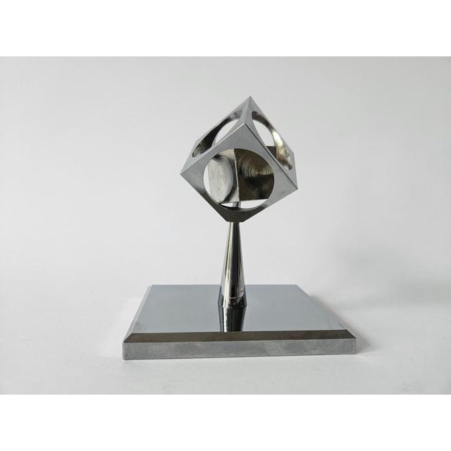 Midcentury Chrome Paperweight, Model, Turners Cube, Desk Sculpture, 1970s For Sale - Image 11 of 13