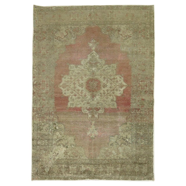 Textile Mid 20th Century Soft Pink Turkish Oushak Rug - 3'10" x 5'6" For Sale - Image 7 of 18
