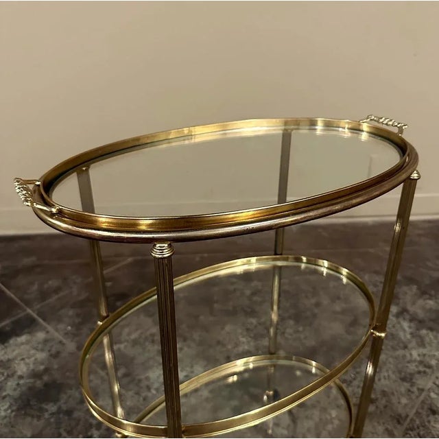 Mid-Century Brass & Glass Oval Bar Cart For Sale In Dallas - Image 6 of 10
