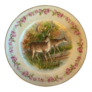 Antique Early 20th Century Porcelain Transferware With Pink Roses & Deer Plate For Sale