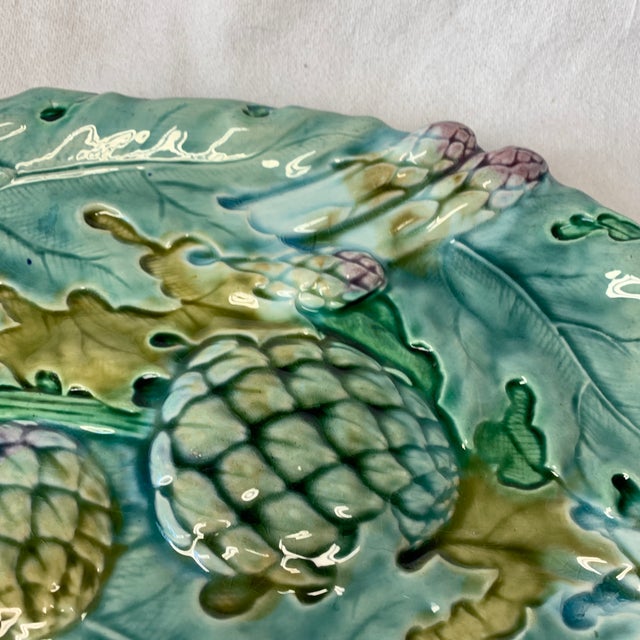 Luneville Antique French Art Nouveau Asparagus Artichoke Dish Platter Server Majolica Late 19th Century For Sale - Image 4 of 8