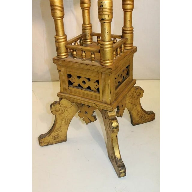 Wood Antique 19th Century Arts & Crafts Pedestal Plant Stand Gold Leaf For Sale - Image 7 of 8