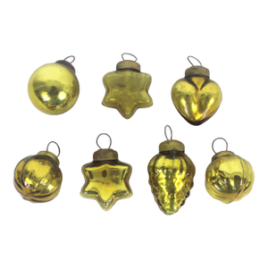 Vintage Small Gold Glass Christmas Ornaments Lot of 7