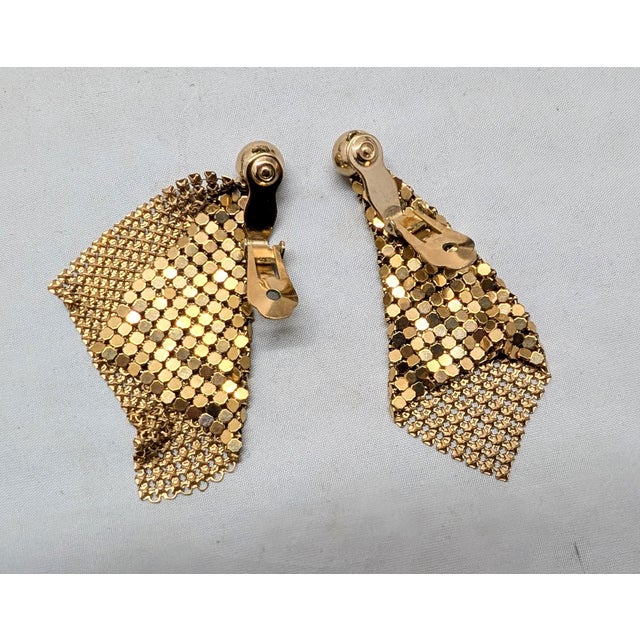 Napier Vintage 1970s Signed Napier Goldtone Mesh Drop Clip Earrings-2 Pieces For Sale - Image 4 of 6
